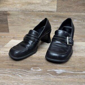 Anne Klein Y2K Black Leather Flaired Heel Loafer Women's Size 7.5